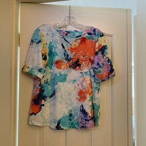 Chico’s Colorful Abstract Roll Tab Women's Top size 2(L-12).